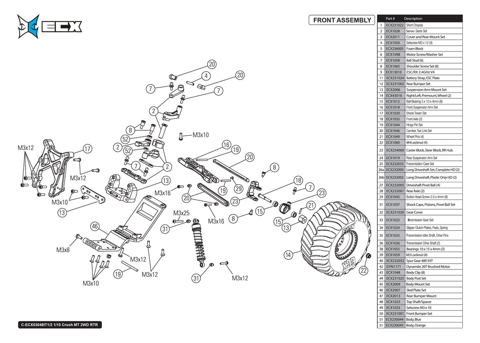 Crush 1-20 MT 2WD RTR Parts Exploded View (3048T1)