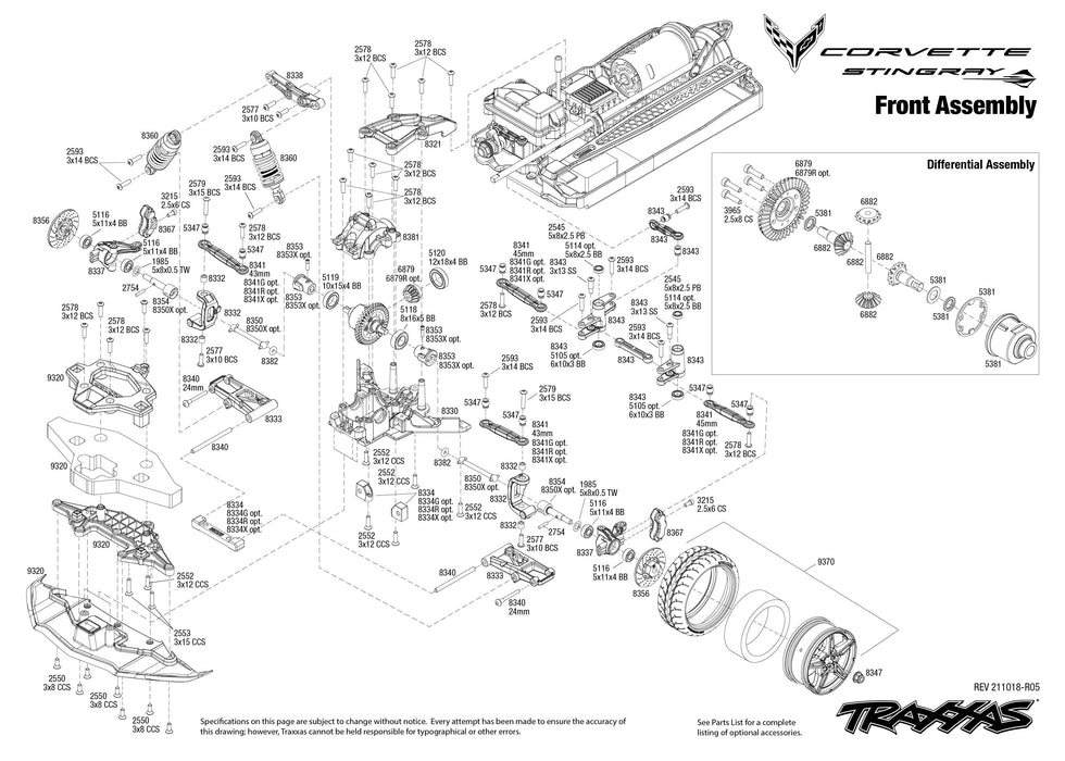 Traxxas Chevrolet Corvette Stingray Parts Exploded View (93054-4)
