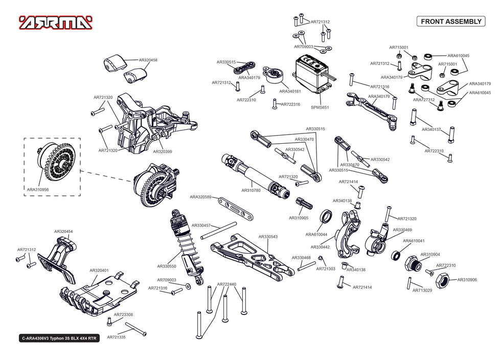 Arrma Typhon 3S BLX 4x4 Parts Exploded View (4306V3)