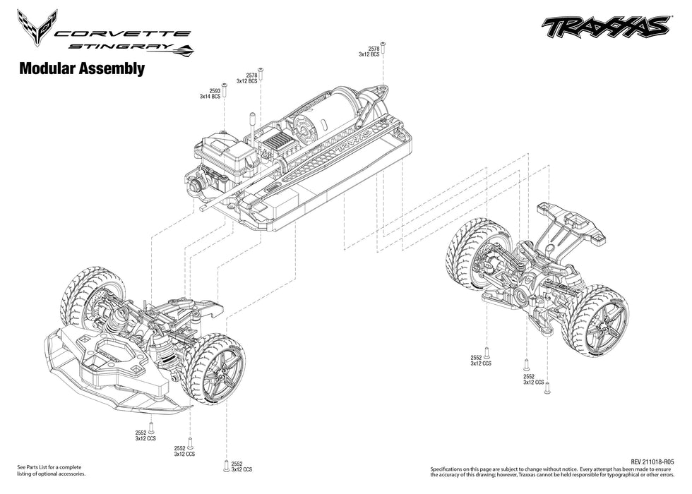 Traxxas Chevrolet Corvette Stingray Parts Exploded View (93054-4)