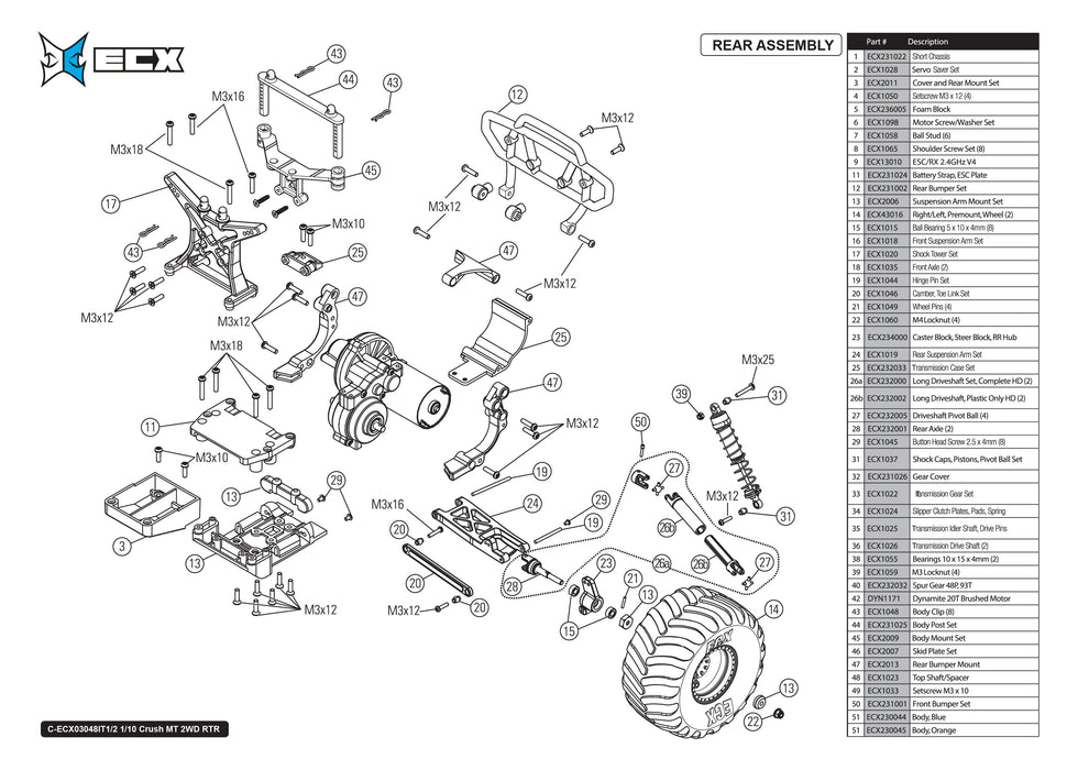 Crush 1-20 MT 2WD RTR Parts Exploded View (3048T1)