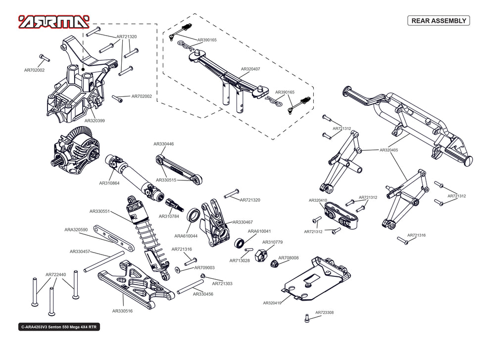 Arrma Senton 4x4 Mega 4WD Short Course Parts Exploded View (4203V3T1)