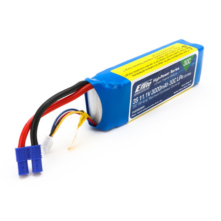 3000mAh 3S 11.1V 30C LiPo 12AWG EC3