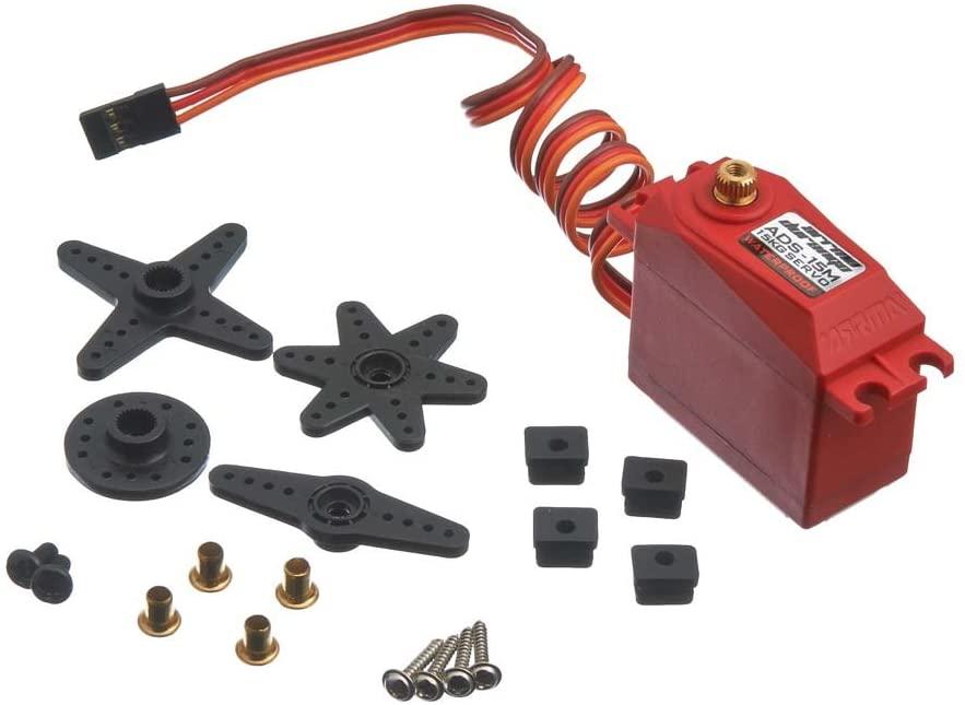 Ads-15M V2 Metal Gear Waterproof Steering Servo (Includes Servo Horns & Hardware), Red, 15 kg