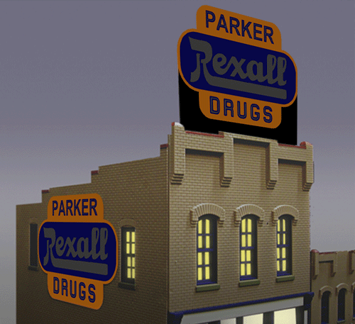 Animated Parker Rexall Drugs HO Scale Sign