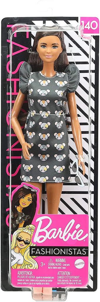 barbie fashionista mouse dress NEW Barbie Fashionistas #140 TALL DOLL w/ Long Brunette Hair & Mouse Print Dress