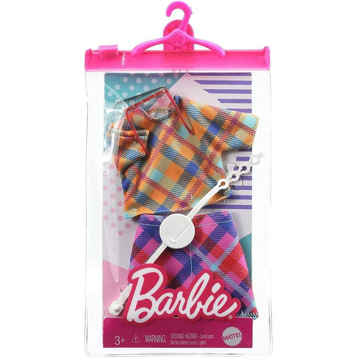 Barbie Fashions Orange Blue Plaid Top, Heart Glasses