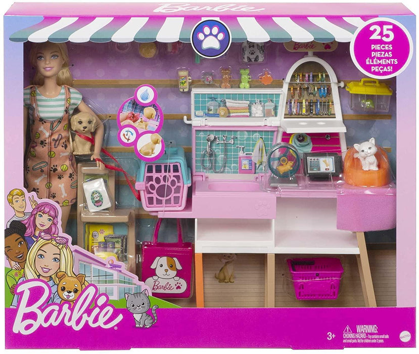 Barbie Pet Boutique-Doll & 25pc Playset Including Color Change Pets