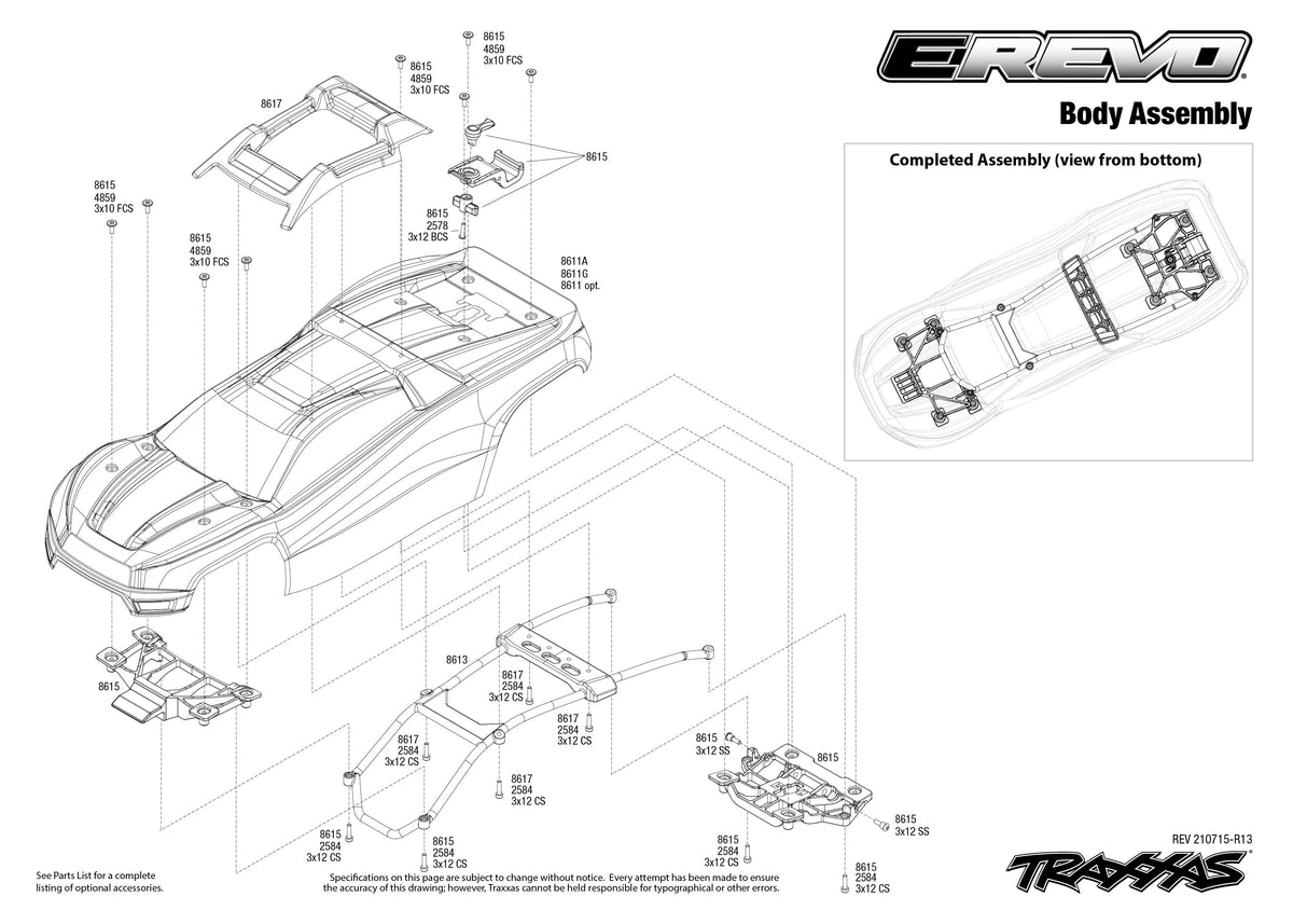 Traxxas E-Revo VXL Brushless Parts Exploded View (86086-4