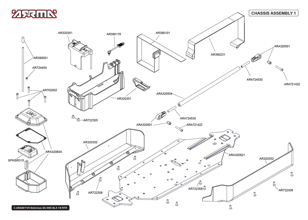 Arrma Notorious 6S 4WD BLX Parts Exploded View (8611V5T1)