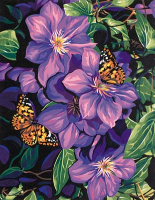 Clematis and Butterflies Paint By Number 11x14"