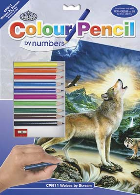 Colour Pencil by Number Wolves