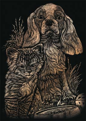 Copper Engraving Kitten & Pupp