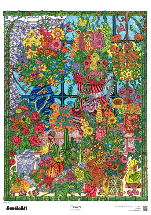 Doodle Art-Flowers Larger Poster Adult Coloring Kit