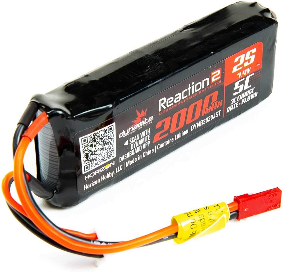Dynamite 7.4V 2000mAh 2S 5C Reaction 2.0 LiPo Receiver Battery — Adventure Hobbies & Toys