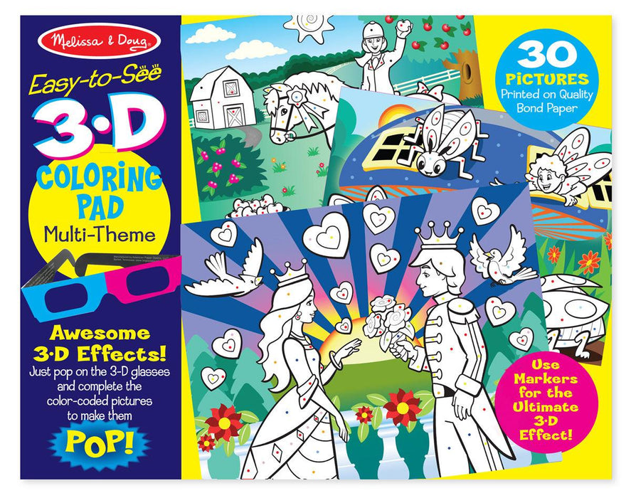 Easy to See 3D Coloring Pad: Multi-Theme Pink