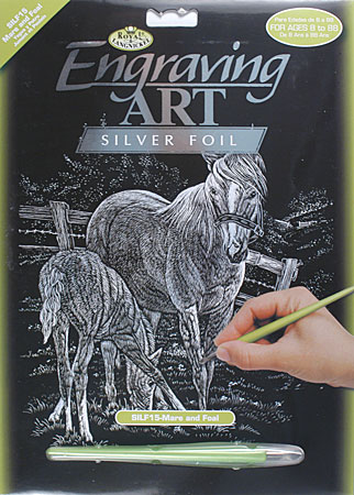 Engraving Art Silver - Mare and Foal