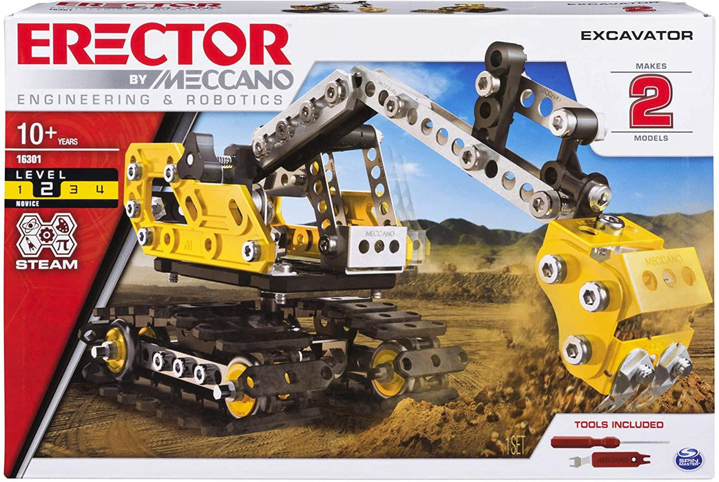 Erector by Meccano 2-in-1 Excavator and Bulldozer Model Set, STEM