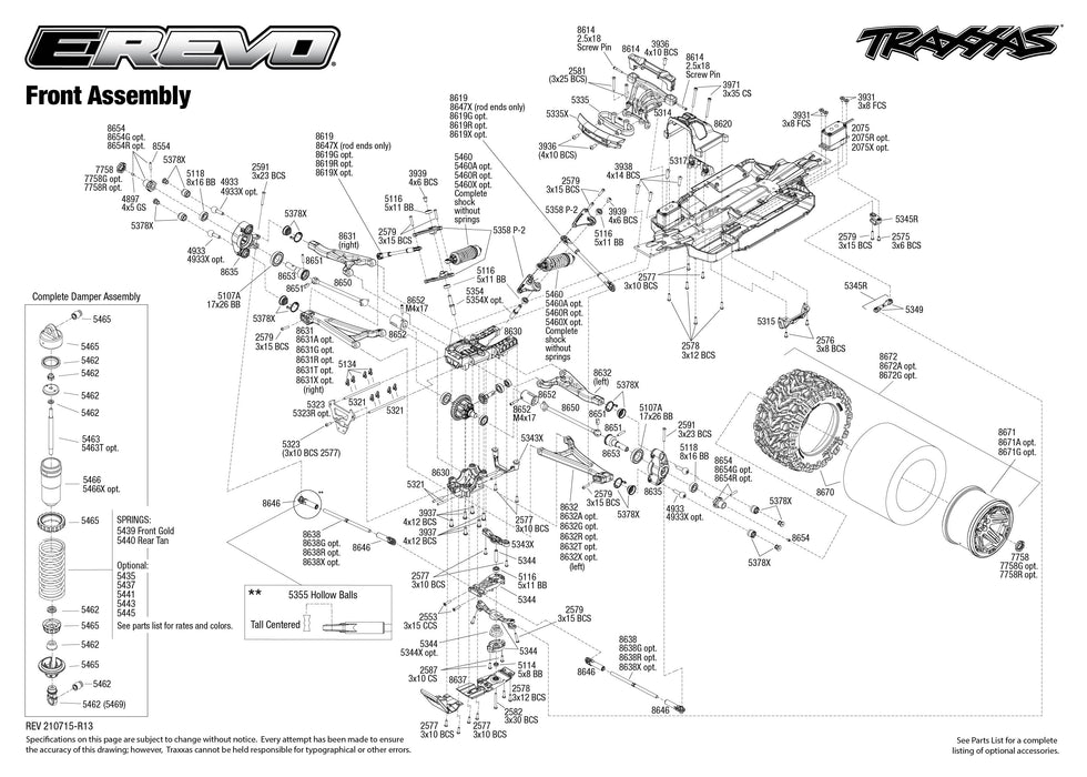 Traxxas E-Revo VXL Brushless Parts Exploded View (86086-4)