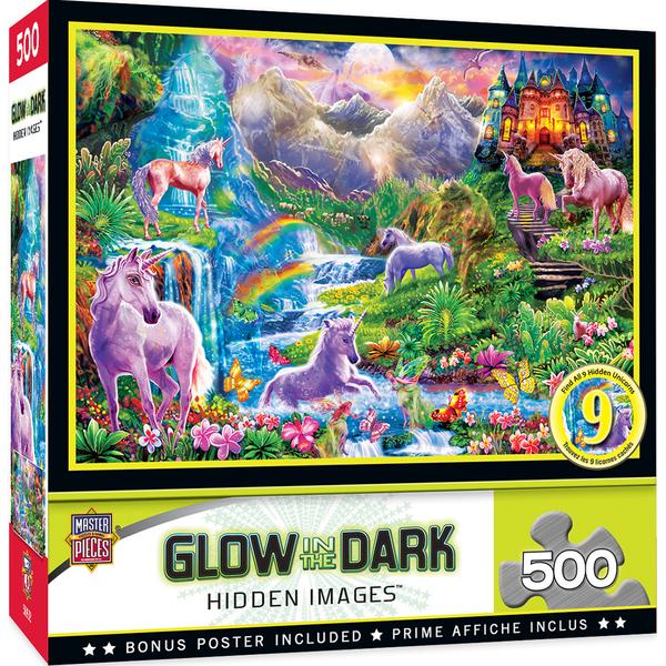 HIDDEN IMAGE GLOW IN THE DARK - UNICORNS RETREAT 500 PIECE JIGSAW PUZZLE