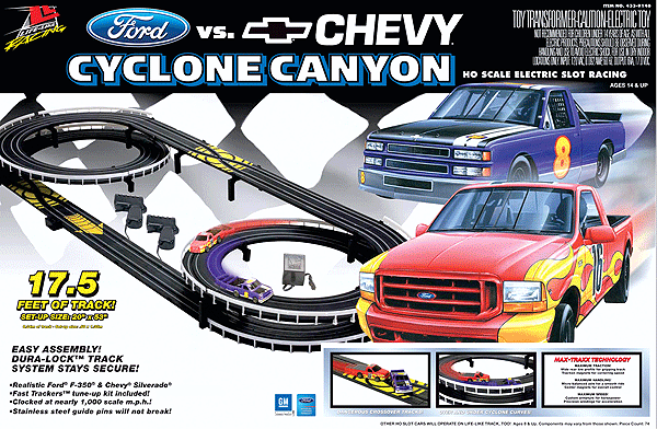HO Electric Slot Car Set -Ford-Chevy Cyclone Canyon