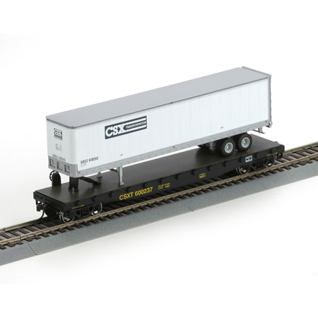 HO RTR 50' Flat w/45' Trailer, CSX #600237