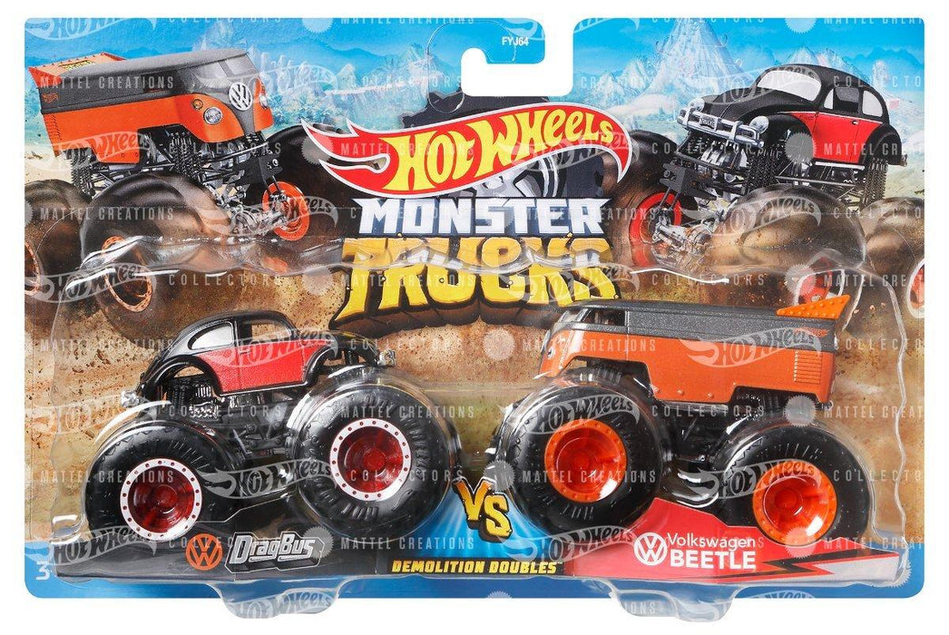 Hot Wheels Drag Bus vs Volkswagen Beetle Monster Trucks