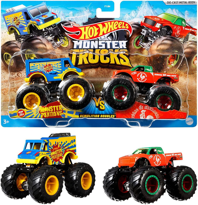 Hot Wheels Monster Trucks Monster Portions vs Sriracha Demolition Doubles