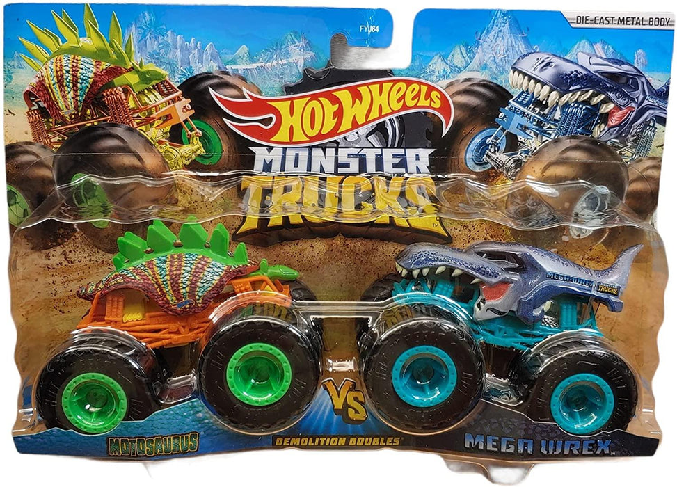 Hot Wheels Monster Trucks Motosaurus vs Mega Wrex Demolition Doubles