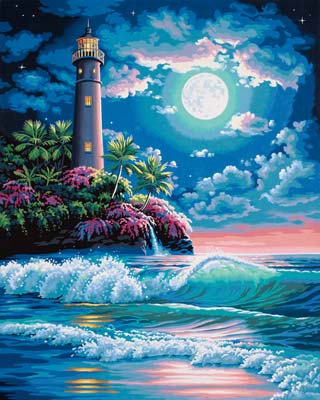 Lighthouse in Moonlight Paint By Number