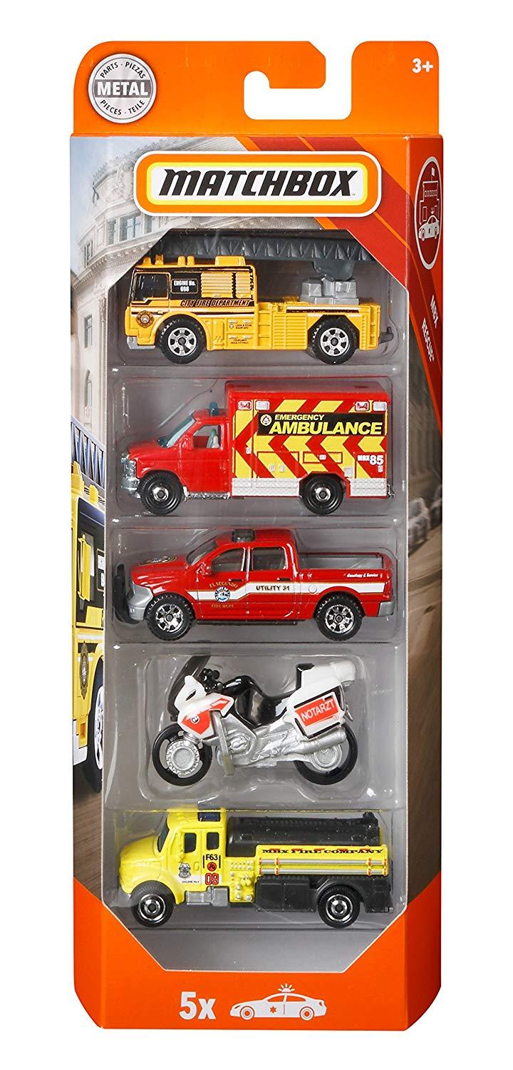 Pack De 5 Coches Matchbox Emergency Series – Modelos Fundidos A Presión Escala 1:64 Para Coleccionar