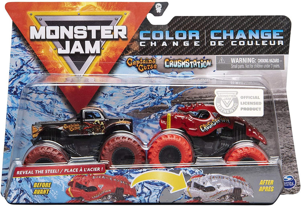 Monster Jam 2020 Color Change 1:64 Scale 2-Pack, Captain's Curse and Crushstation