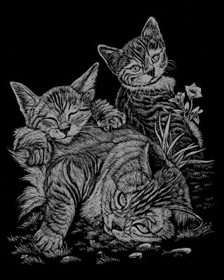 SILF13 Silver Engraving Tabby Cat & Kittens