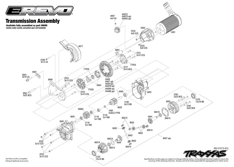 Traxxas E-Revo VXL Brushless Parts Exploded View (86086-4)