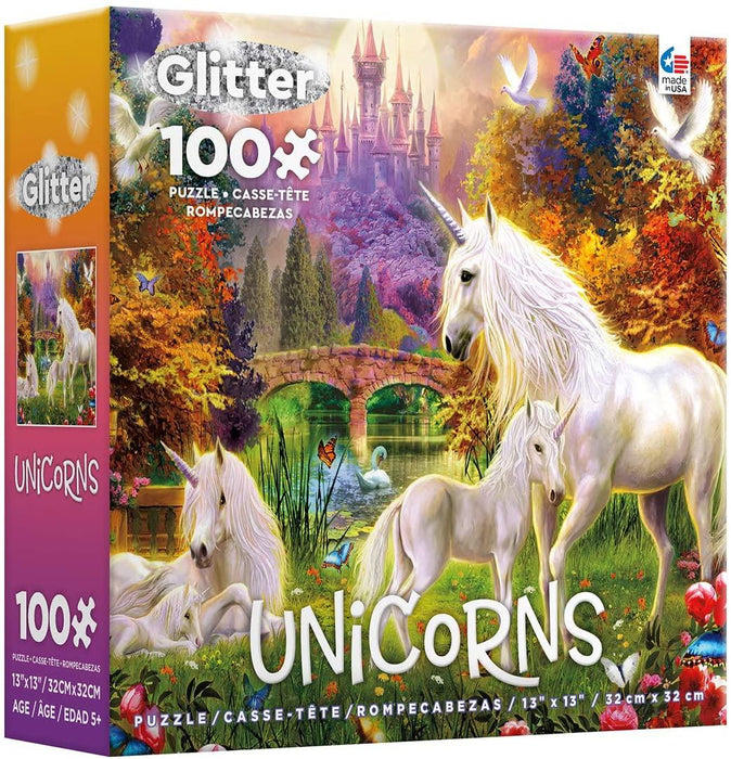Unicorns Palace-Glitter 100pc Puzzle