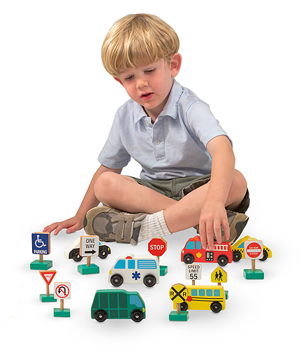 Wooden Vehicles and Traffic Signs for Wooden Train Set